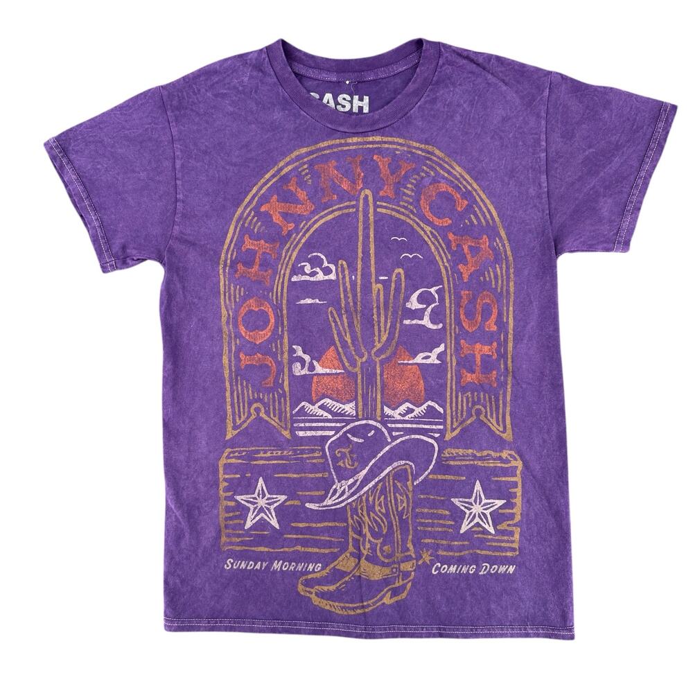 Johnny Cash Purple T-Shirt Music Band Crew Neck Short Sleeve New Small